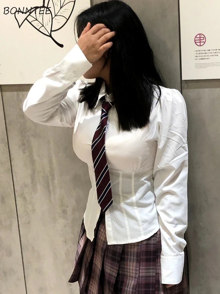 White Shirts Women Slim Sexy Girls All-match Preppy Style Long Sleeve Tops Casual Ulzzang Fashion Girls Classic Camisa Feminina