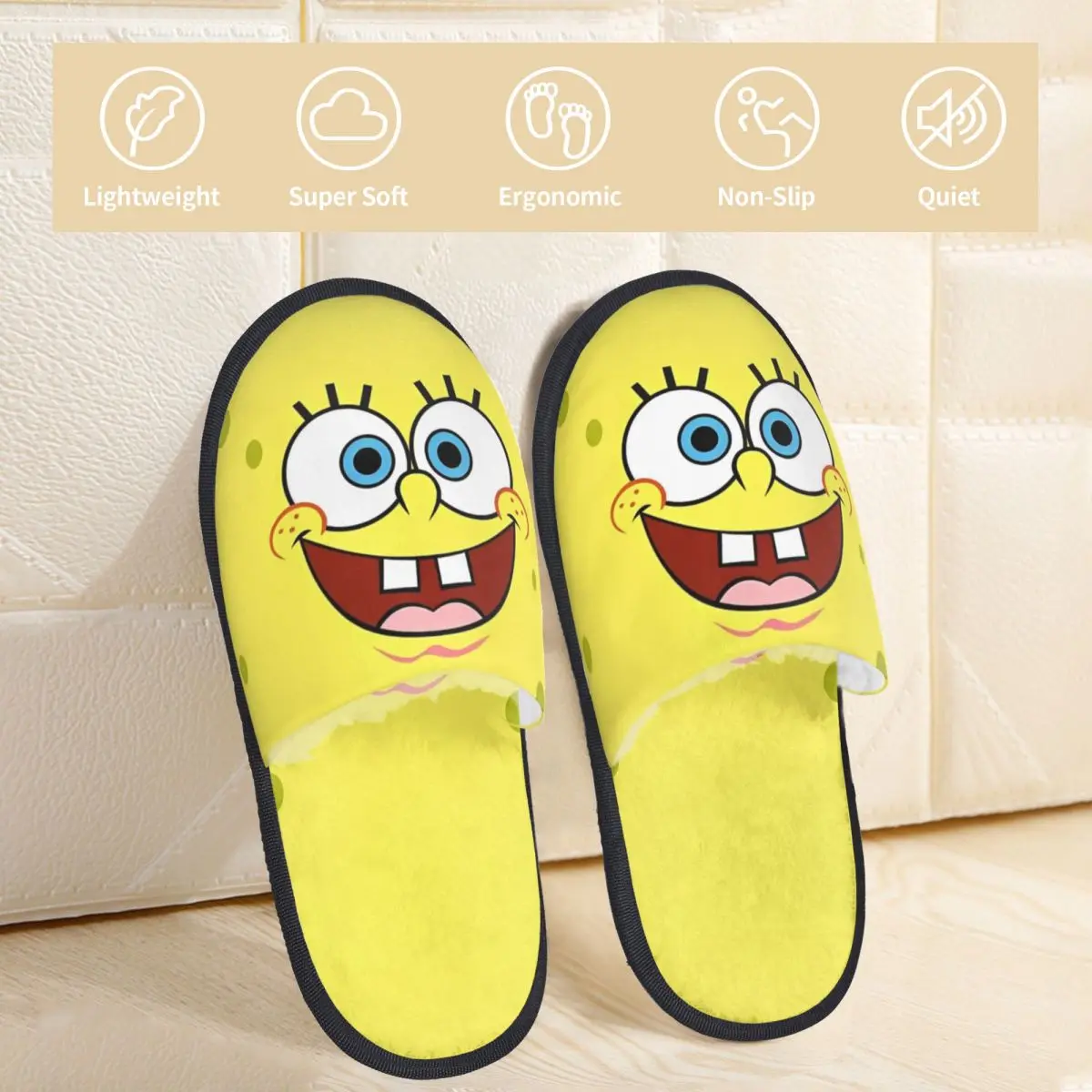 Winter House Cotton Slippers SpongeBobed Anime Cartoon Merch Household Fur Slides Slippers Living Room Cozy Anti-skid Slides