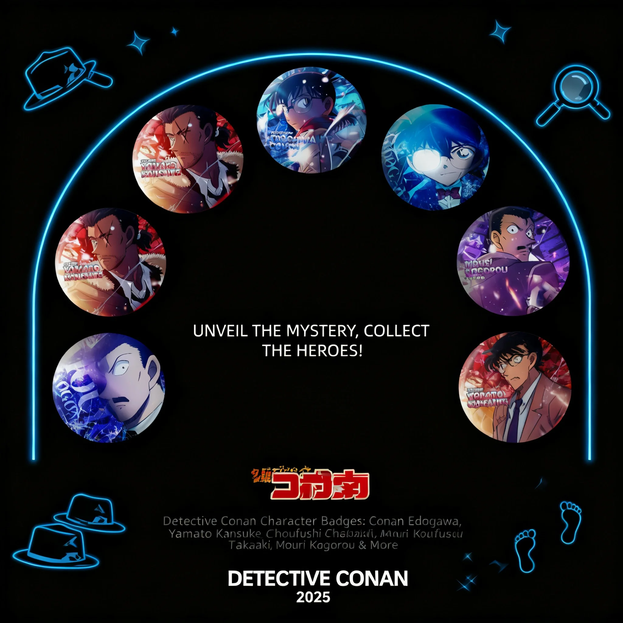 

Detective Conan Movie Double Flash Badge Reflective Pin One Eyed Afterimage 75mm Chest Badge Keychain Accessory Anime