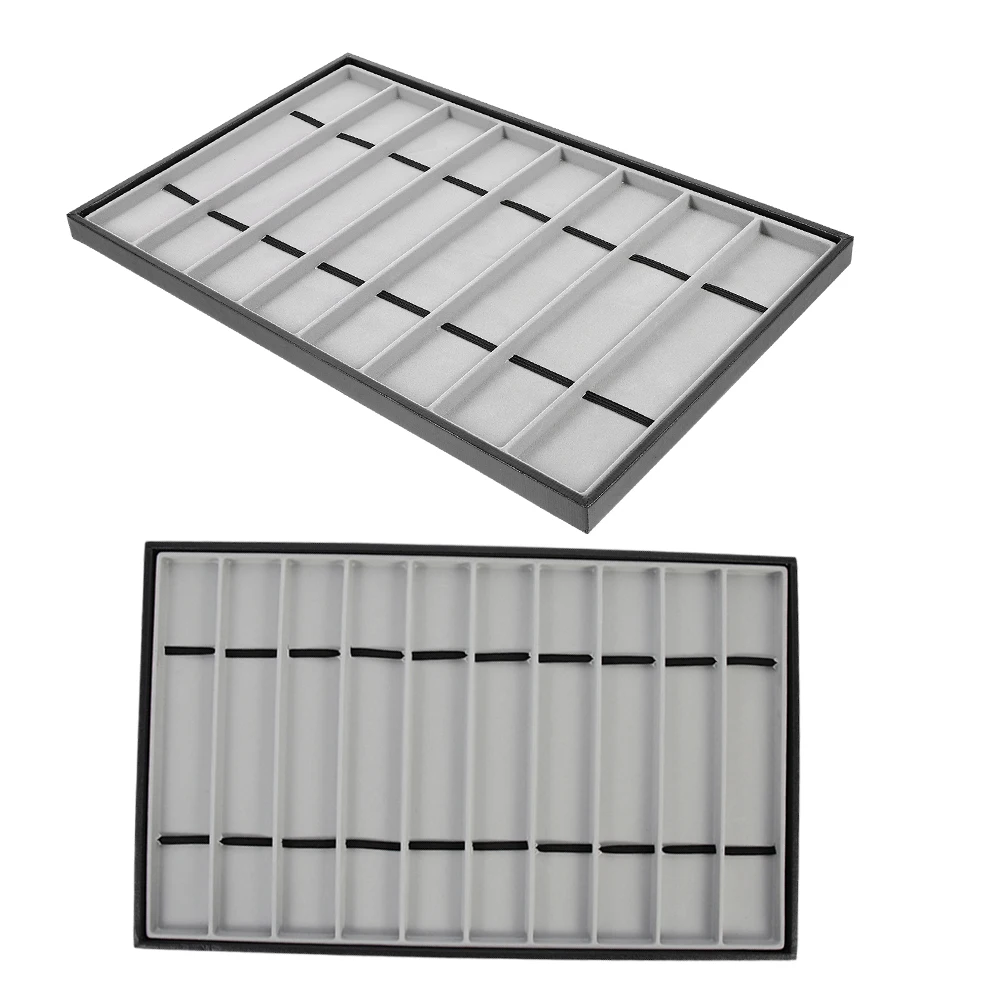 

2 pcs Watch Storage Tray Black Edge Gray Velvet 8 Compartments Set Display Stand Bracelet Rack Home Luxury