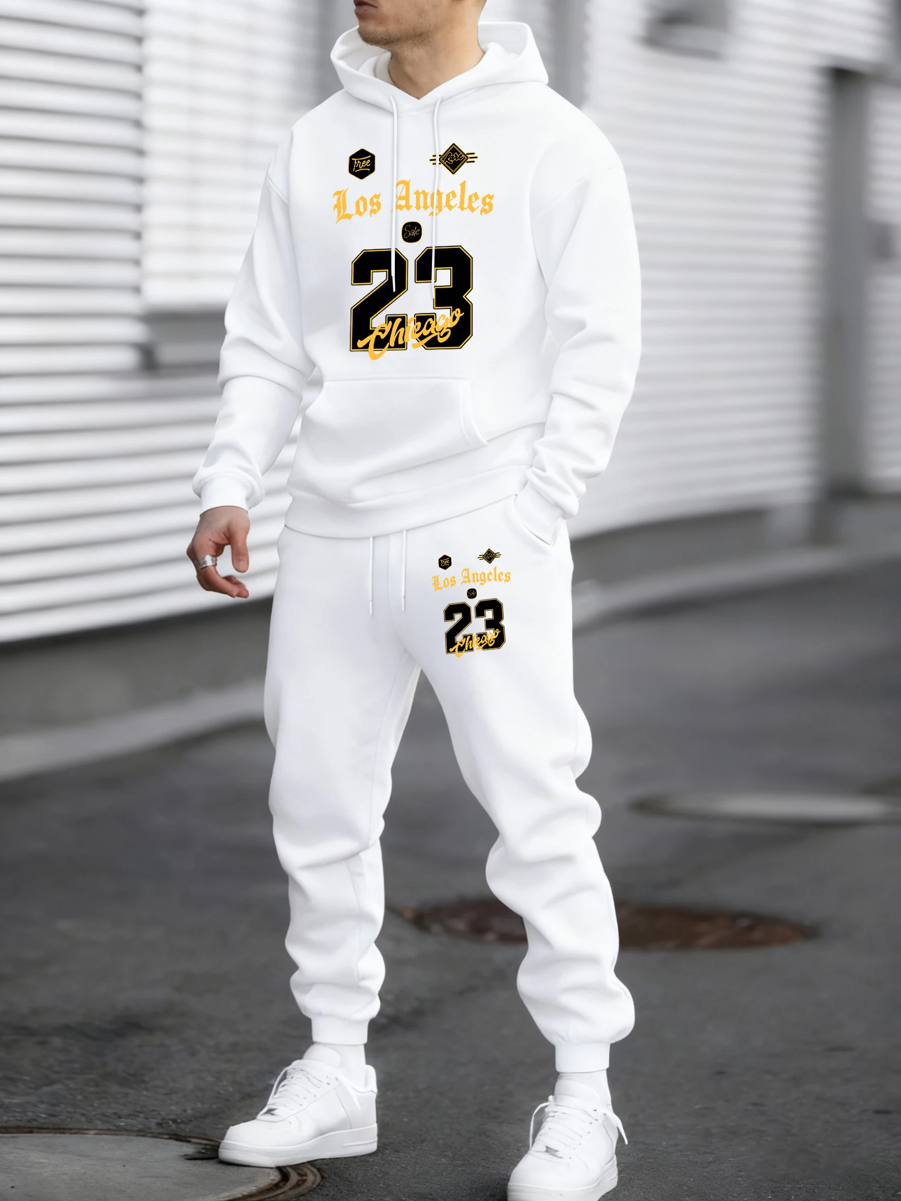 

Los Angeles Chicago Number 23 Print Autumn Winter Fleece Man Hoodie Sweatpants Set Comfy Street Long Pants Loose Jogging Clothes