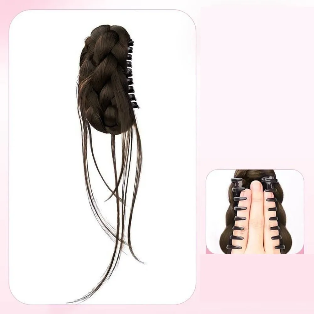 Clip per afferrare la testa del panino intrecciato Parrucca sintetica Elegante barba di drago Teschio alto Top Soffice testa di bocciolo di fiore naturale Stile di capelli a spirale