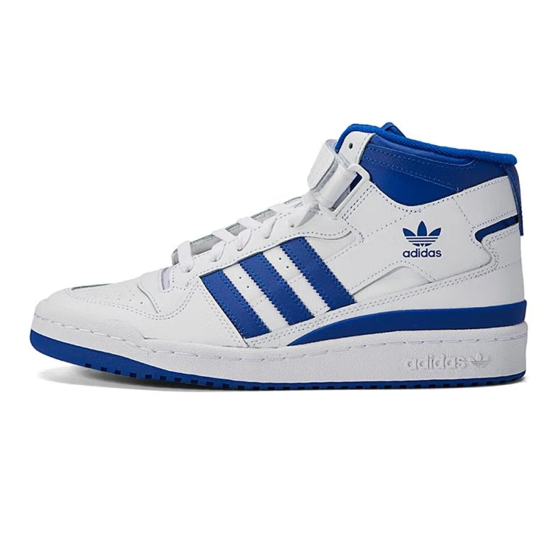 Adidas Origins FORUM Mid Anti slip and Wear resistant Mid top Board Shoes for Men and Women in White and Blue