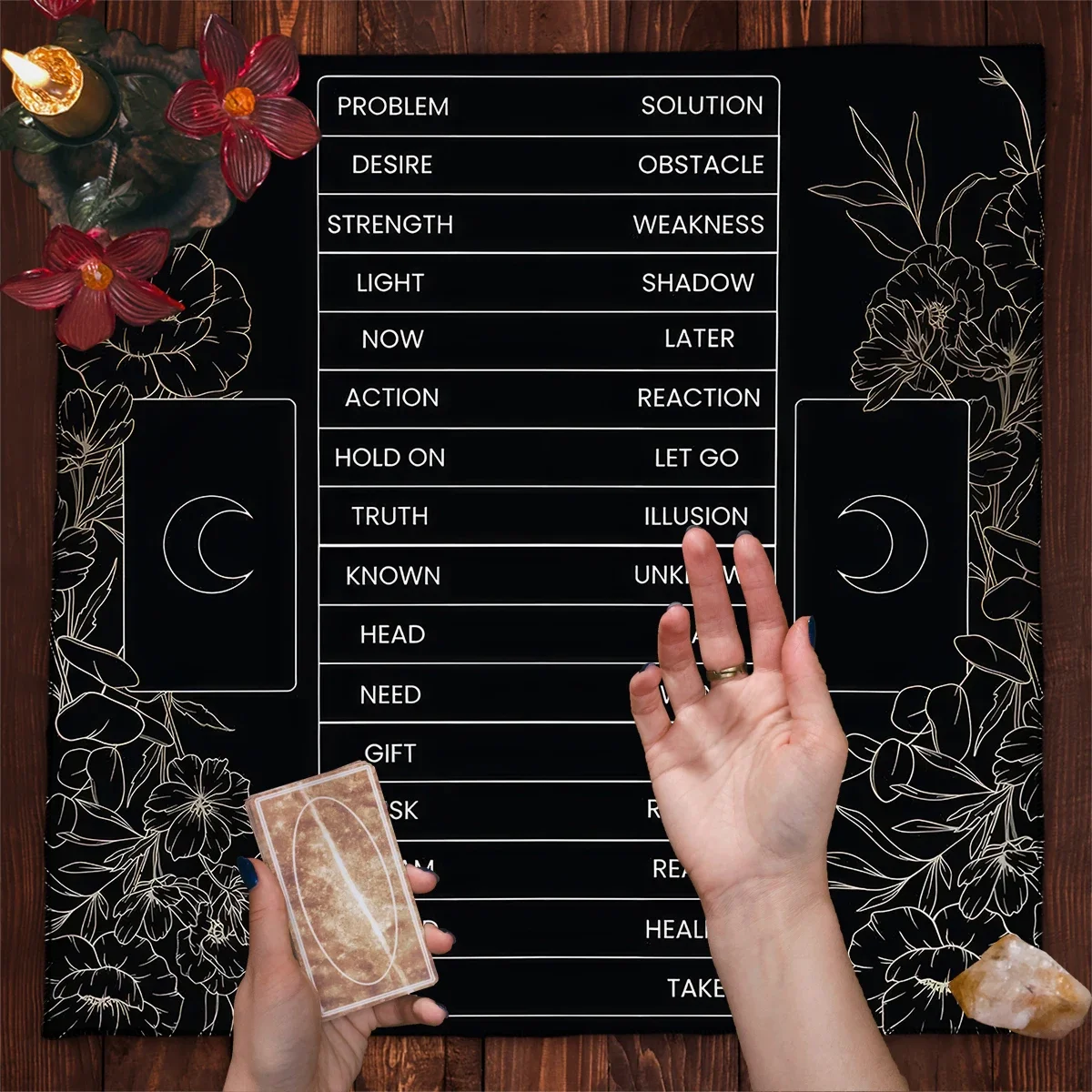 Card Tarot Tablecloth Reading Moon Floral Spread Cloth Tarot Reading Menu Mat Beginner Professional Divination Tool