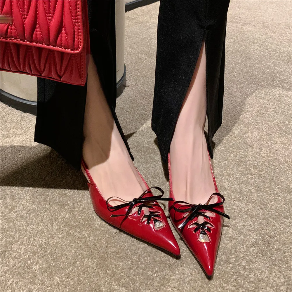 MILI-MIYA New Arrival Slingbacks Women Cow Leather Thin Heels Pumps Butterfly Knot Pointed Toe Dress Party Shoes Handmade