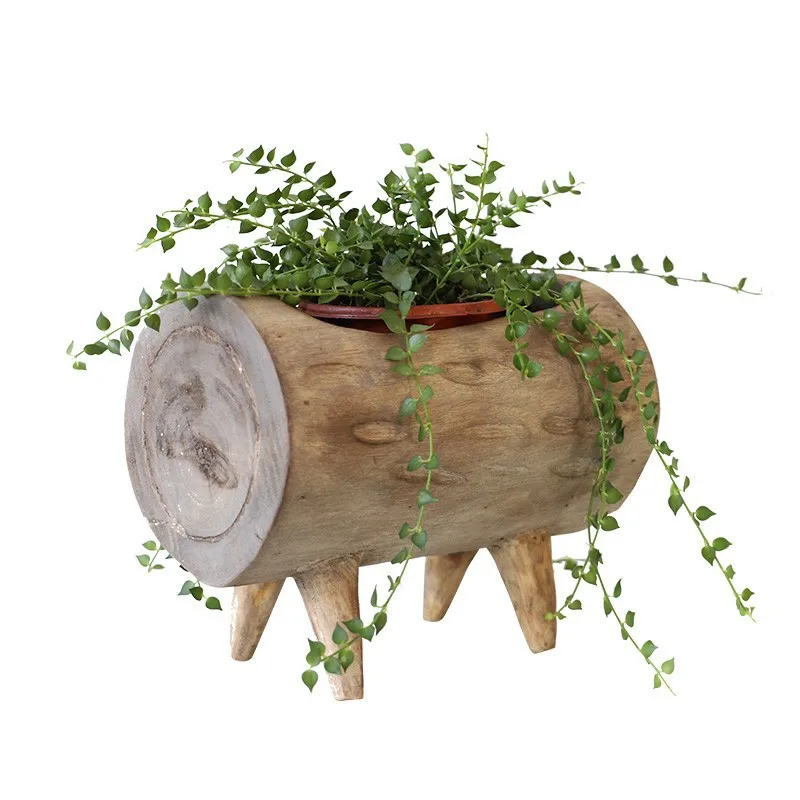 

Solid wood vase ornament, small fresh flower insert, retro and old flower utensils, living room dining table simple decoration