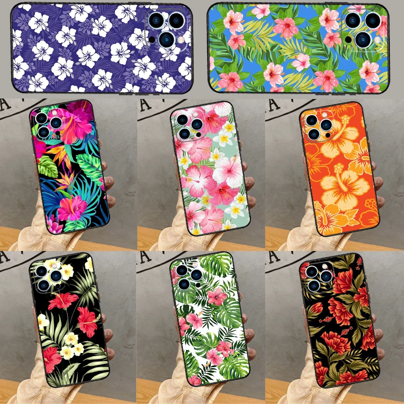 Hibiscus Flowers Floral Hybrid Case For iPhone 16 15 14 13 12 11 Pro Max XS XR X 6 7 8 Plus 13 12 Mini Protection Back Cover