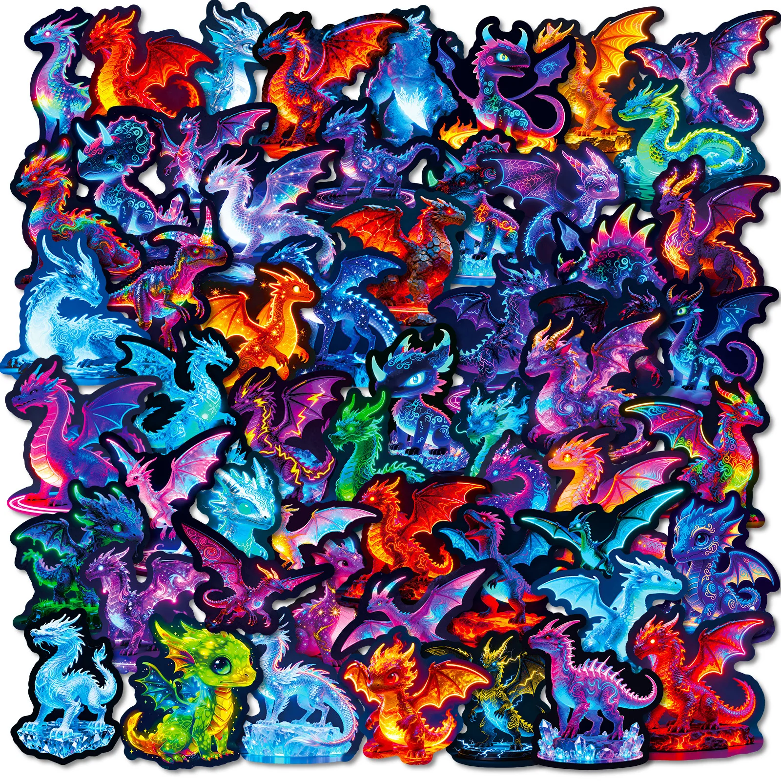56 Stück coole Neon-Flugdrachen-Graffiti-Aufkleber für DIY-Koffer, Telefon, Gitarre, Laptop, Auto, Motorrad, Skateboard, Kinder-Aufkleber