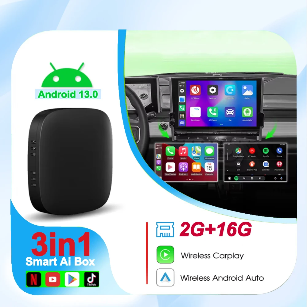 Android 13 TV Box Smart CarPlay Ai Box Wifi Draadloos Android Auto Ingebouwde speelwinkel voor YouTube Netflix OEM CarPlay-auto's - afbeelding 1