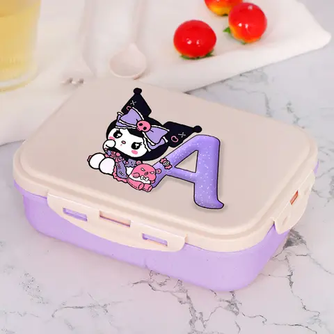 Kuromi Lunch Box Home Office Picnic Scatole per il pranzo all'aperto Kawaii Anime Purple Letter AZ Custodia Bento per isolamento termico per bambini