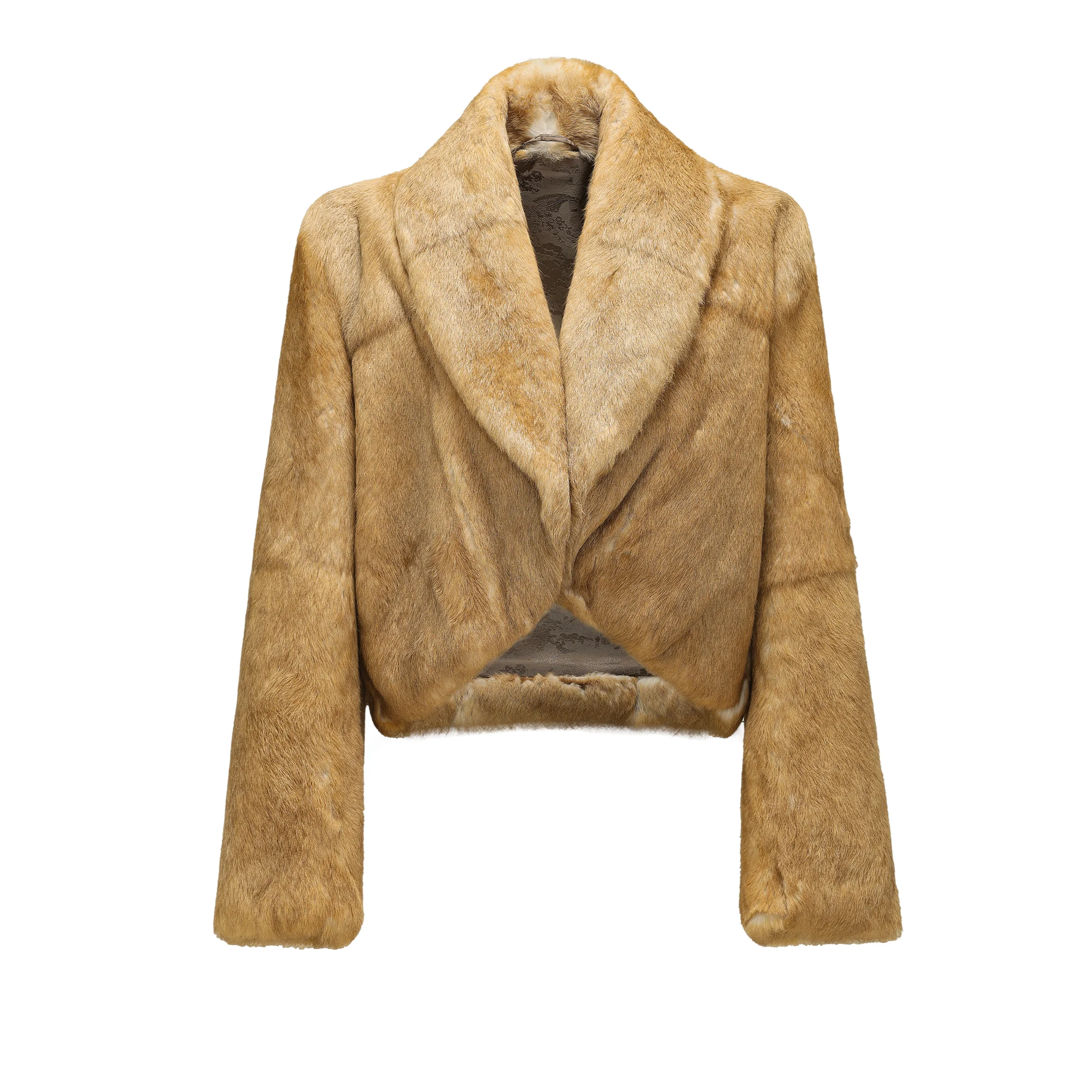 

Пальто из меха кролика Анканг с длинным ворсом, средневековый стиль, женская верхняя одежда, укороченное, свободного кроя, с длинными рукавами, без капюшона