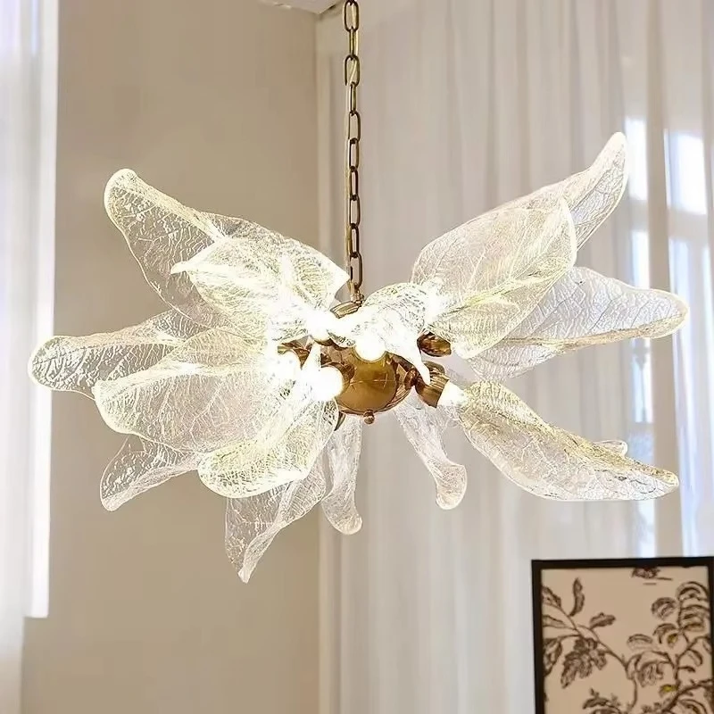Crystal Luxury New Modern Simple Leaf Pendant Light French Flower Light Luxury Living Room