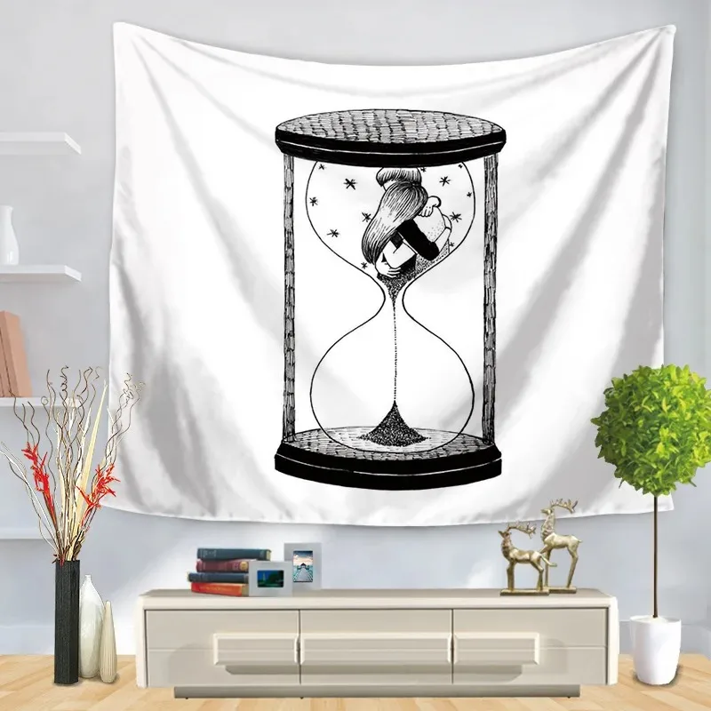 Office Living Room Tapestry Simple Black and White Hourglass Hanging Cloth Home Wall Decoration Tapestry