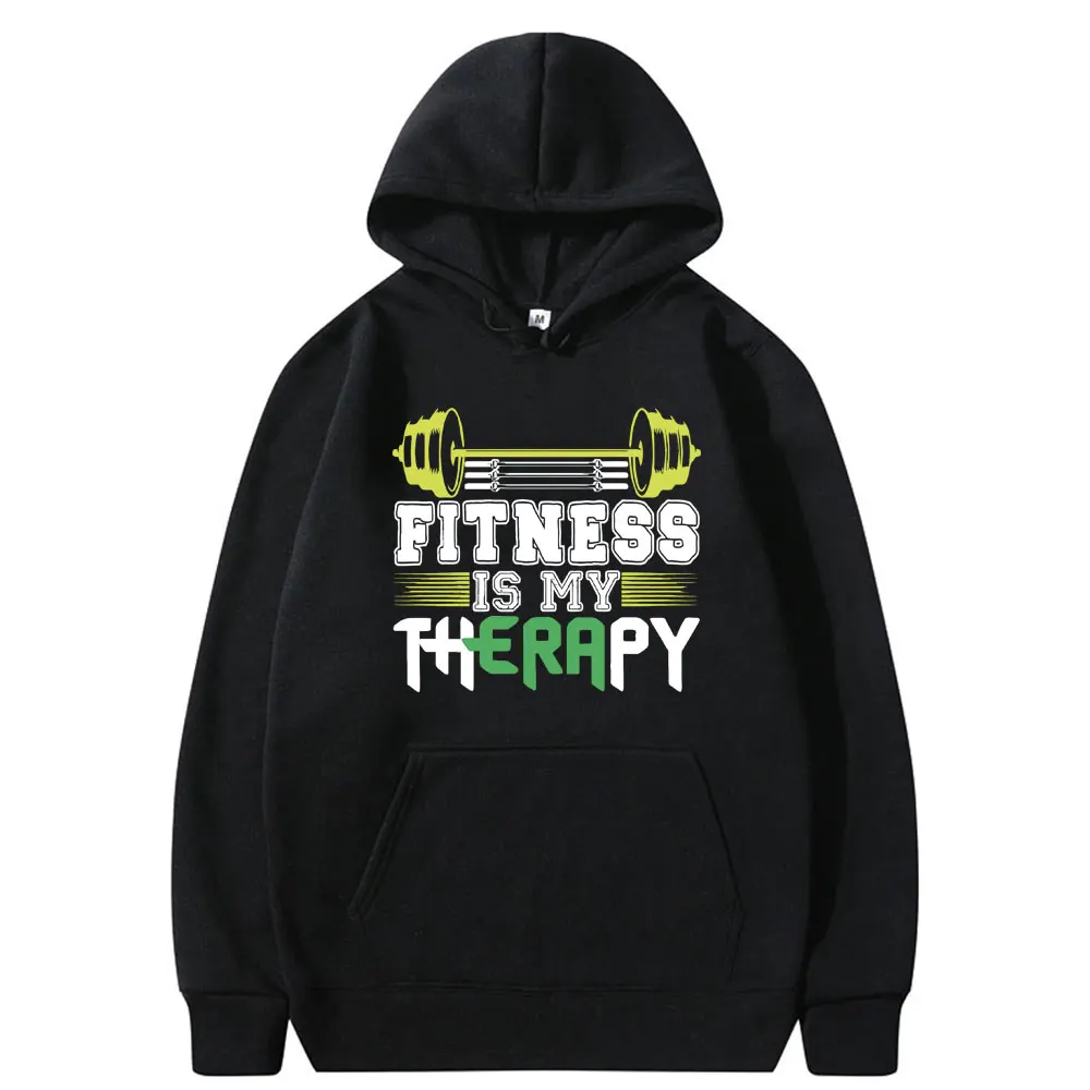 

Funny Fitness Is My Therapy Meme Print Hoodie Male Casual Long Sleeve Oversized Hoodies Men Women Fitness Gym Vintage Sweatshirt