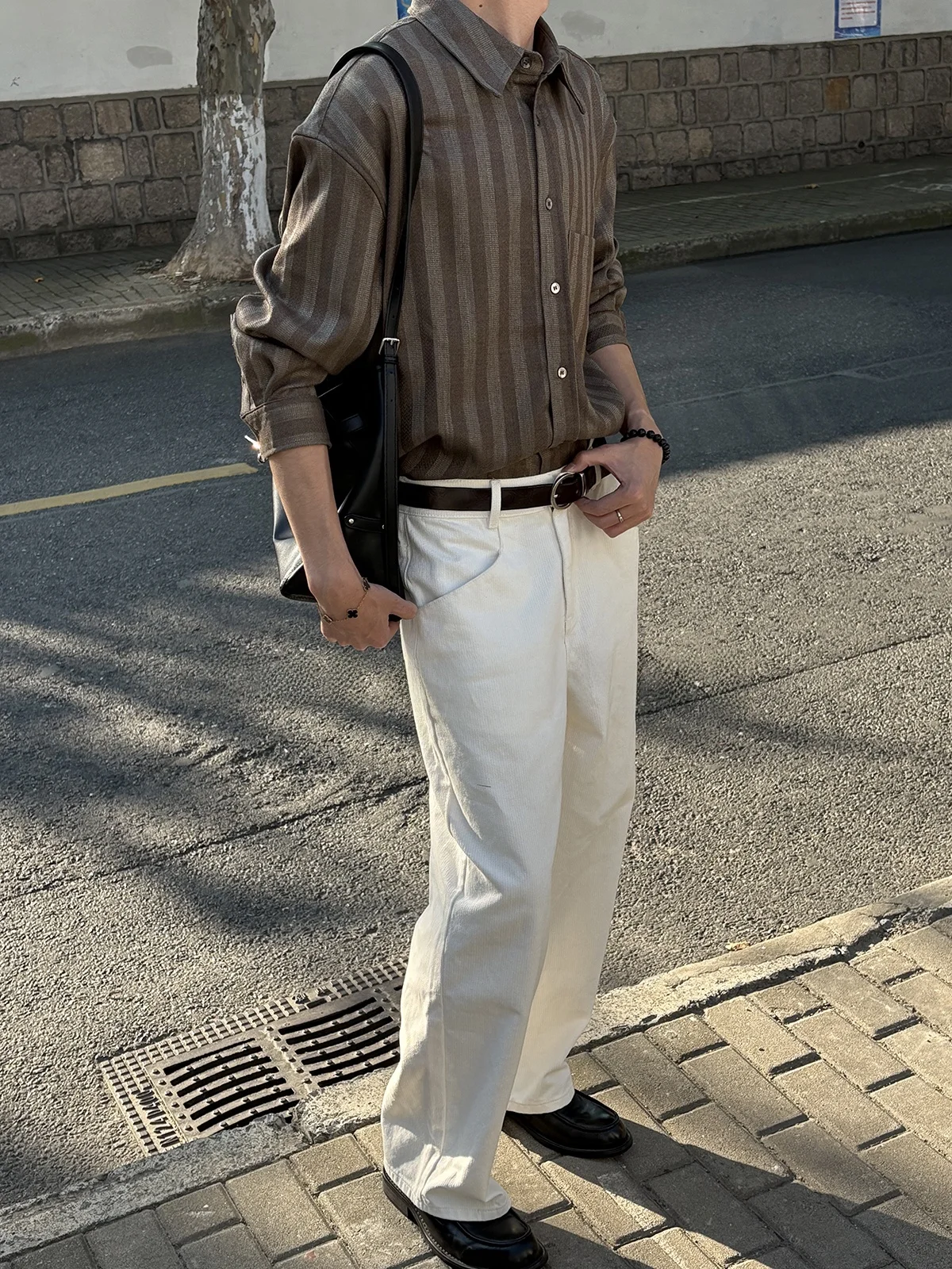 Loose Fit Striped Long Sleeve Men's Shirt Commute Street Style Oversize Polyester Blend Comfortable Breathable Casual Shirt