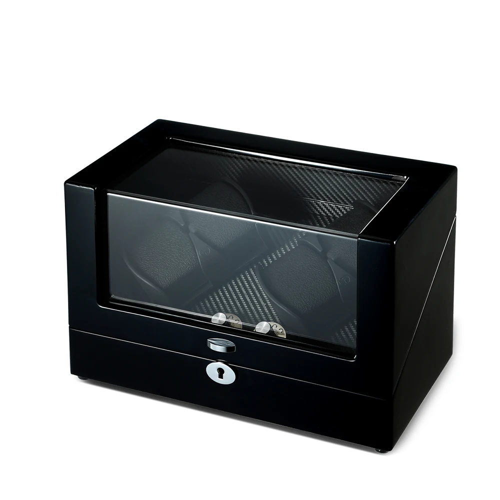 Watch Winder 4 Slot for Mechanical Watch Soft Leather Pillow LED Light Clear Acrylic Window Storage Box Wooden Watch Winder