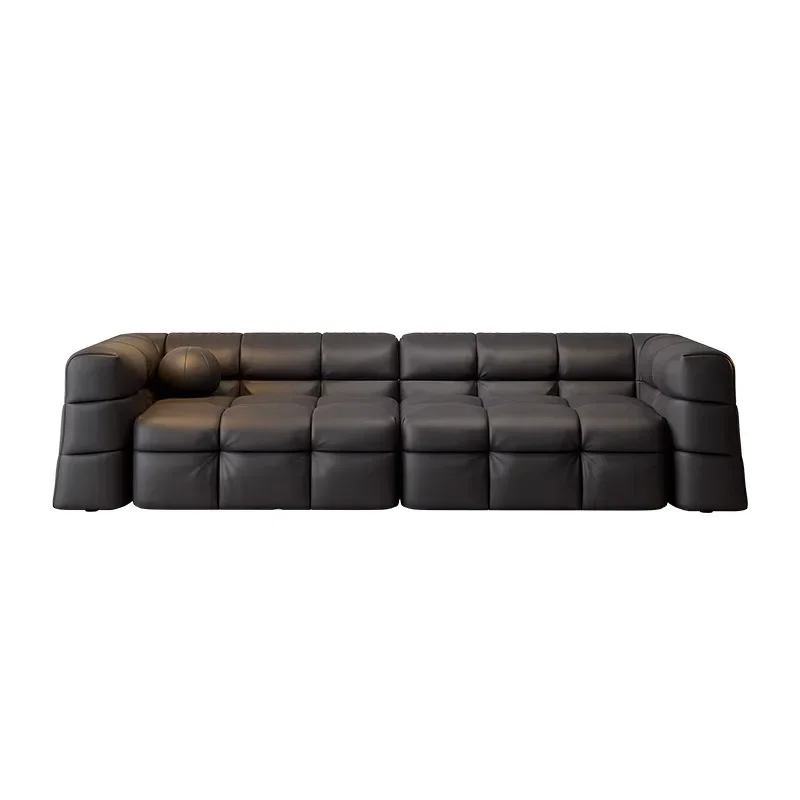 Marshmallow Italian minimalist medieval leather art sofa household first layer leather black sofa