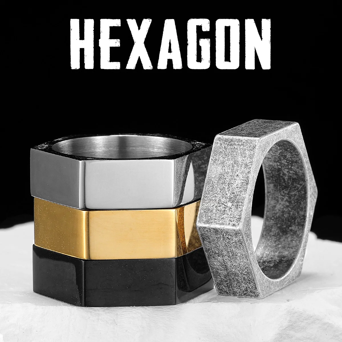 Simple Glossy Hexagon Stainless Steel Men Rings Punk New In For Male Women Fashion Jewelry Creativity Gift Wholesale Dropshiping