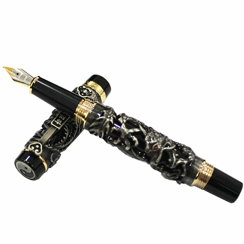 Jinhao Dragon and Phoenix Auspicious Fountain Pen Medium Nib Luxury Metal Ink Pens for Collection Office School Supplies