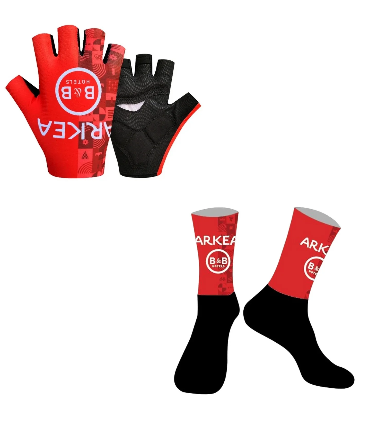 ARKEA ALPECIN BORAful Novo Nordisk Team One Pair Half Finger Cycling Gloves + ONE PAIR CYCLING SOCKS