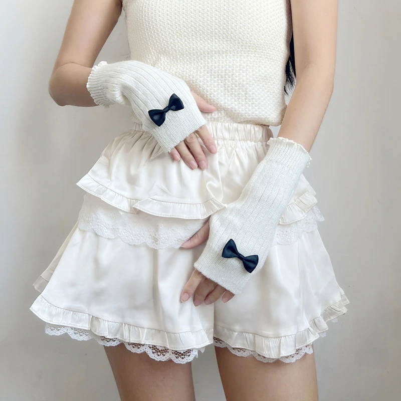 

Take Pictures Nails Sweet Cute Bow Knitted Arm Warm False Sleeves Cover Long Fingerless Gloves Nails Photography Display Tool