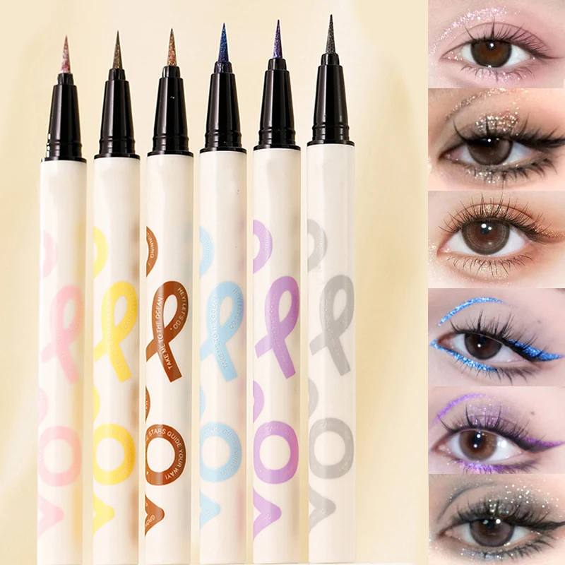 6 Colors Thin Pearlescent Eyeliner Liquid Pencil 3 in 1 Shiny Silkworm Eye Shadow Stick Lasting Smooth Glitter Eyeliner Makeup