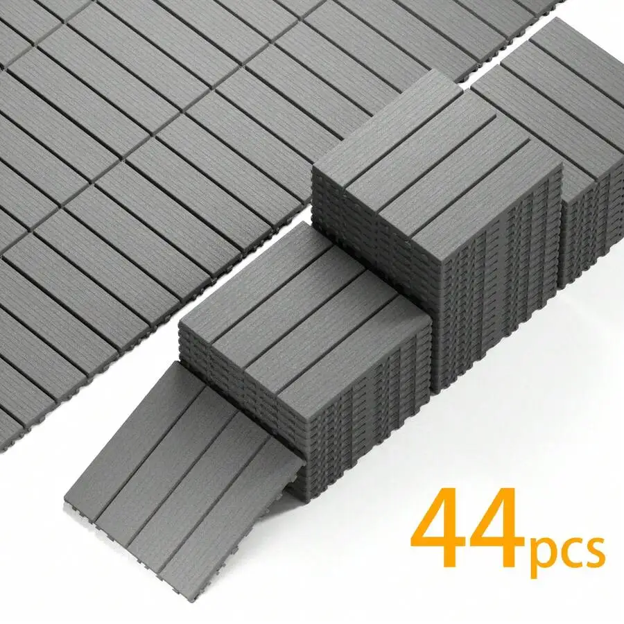 44 PackPlastic Interlocking Deck Tiles, 12'X12' Waterproof Outdoor Flooring All Weather Use, Patio Floor Decking Tiles For Porch
