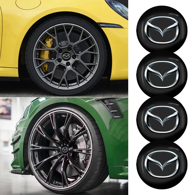 4PCS Car Wheel Center Hub Caps Covers Sticker Decals For Mazda 3 Bk 6 G Gh Cx3 6 Gj 626 Demio 323 Cx-5 Cx-7 Cx9 Cx8 Cx30 Mx-5