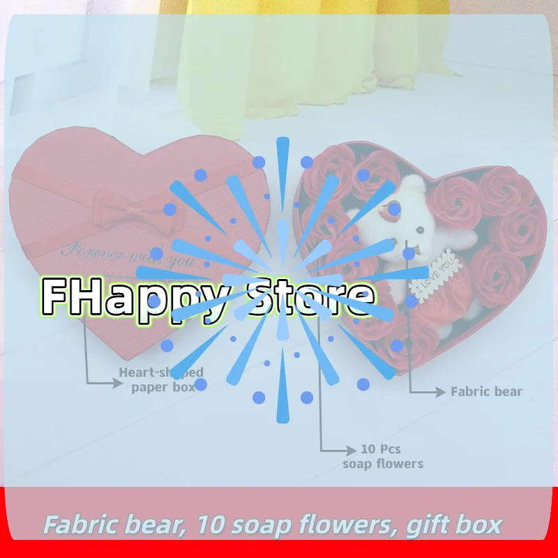 [MA]Valentine's Day Mother's Day Anniversary Gift Flower Red Pink Soap Rose Love Gift Box With Bear Wedding Party Decorations
