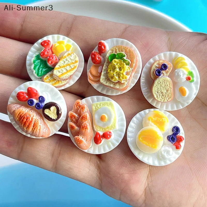 6pcs/Set Doll House Scene Ornaments DIY Miniature Landscape Fairy Garden Decors Accessories Dollhouse Mini Dim Sum Platter