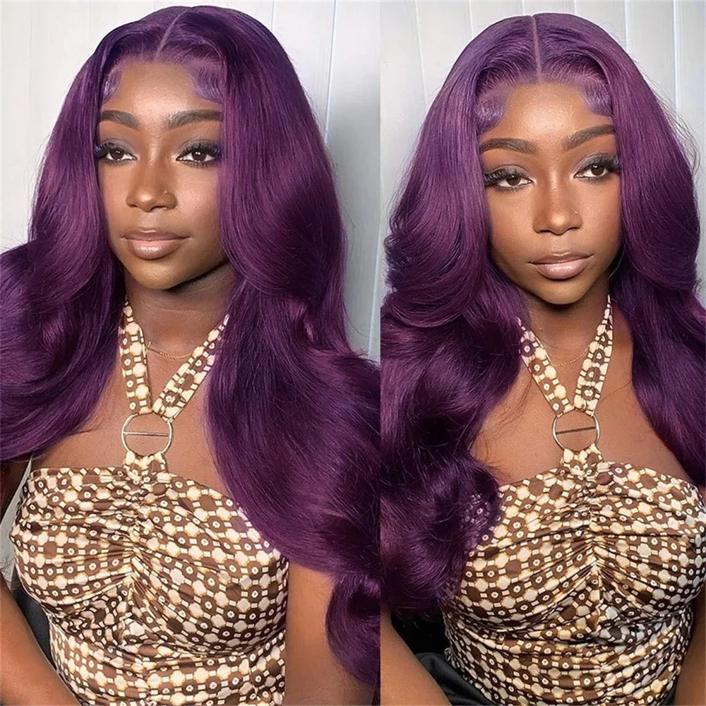 Deep Purple Lace Front Wigs Dark Burgundy Body Wave Lace Front Wigs for Women Synthetic HD Lace Wigs Pre Plucked with Baby Hair