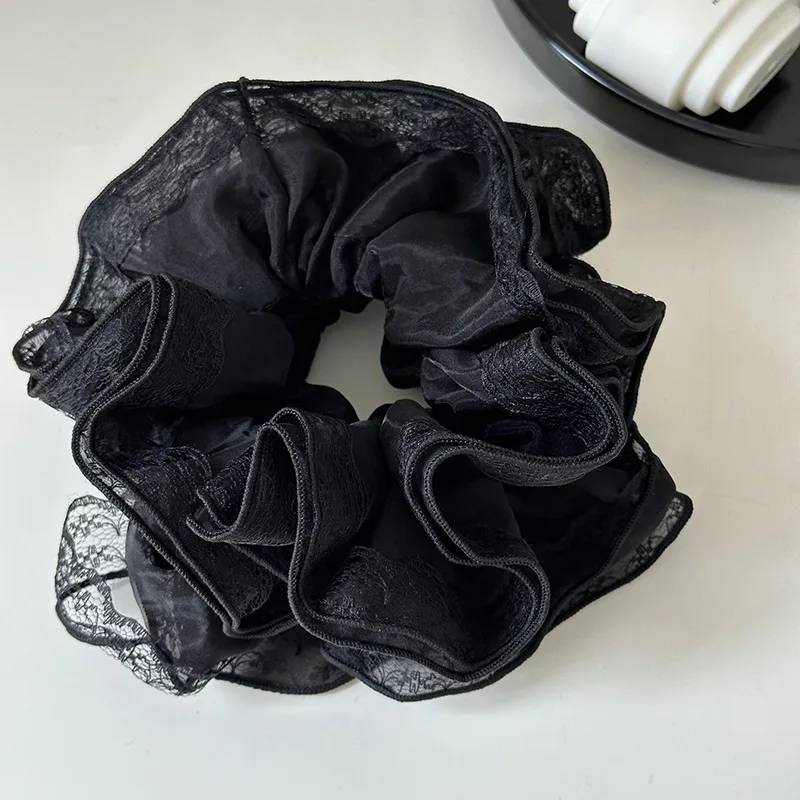 Niche Design Lace Hollowed-out Lace Large Circle Elastic Scrunchie Hair Rope Headflower Hair Accessories Wholesale