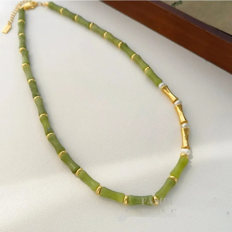 

Retro New Chinese Style Bamboo Joint Design Choker Personality Temperament Breeding Pearl Necklace Fashion New Clavicle Chain