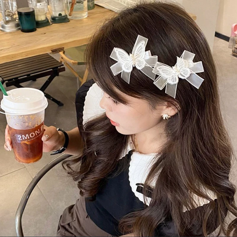 Jepit rambut renda putih manis Jepang 2 Pcs jepit rambut Fashion jepit rambut lucu alat penata rambut pesta wanita Kawaii