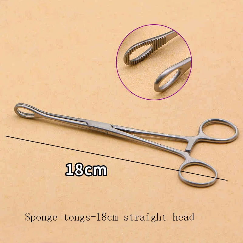 

Stainless steel sponge pliers, oval pliers, medical pliers with cupping tongs straight elbow toothed sponge clamp 25cm