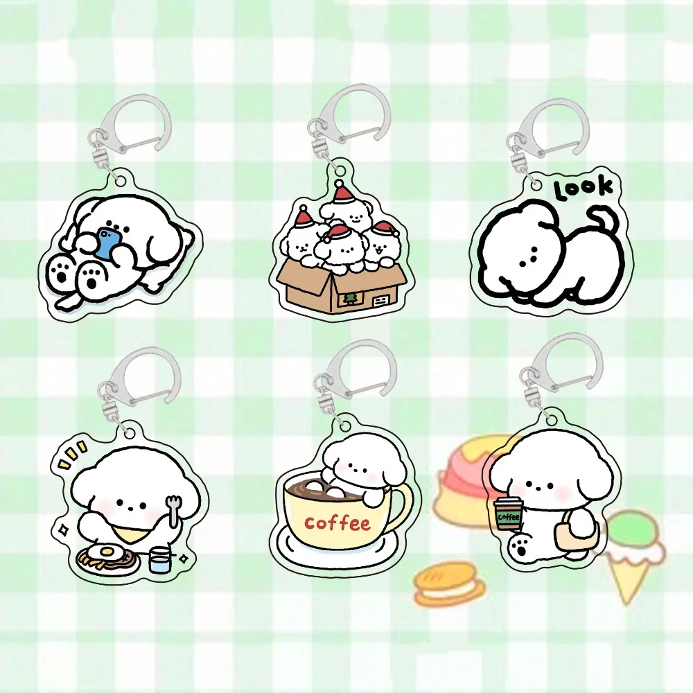 Cartoon Acrylic Puppy Key Chain Cute Simple Dog Memes KeyChains Bag Pendent Ornament Friend Couple Gifts Accessories