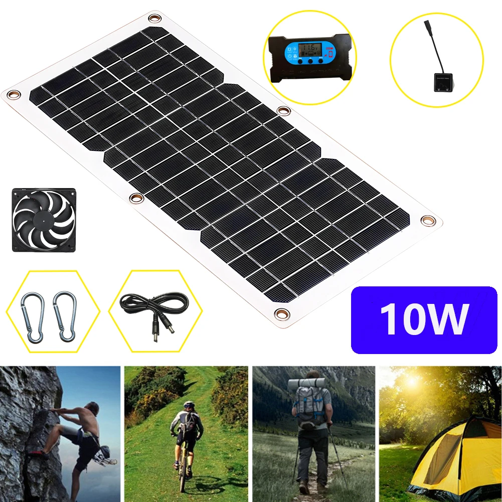 10W Solar Panel 5V USB 12V Solar Fan 10A-100A Controller Solar Panel For Mobile Phone Car MP3 PAD Charger Outdoor Battery Power