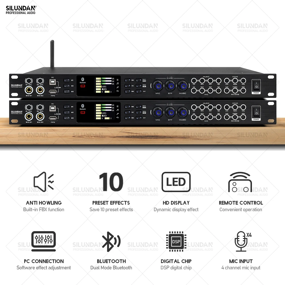 Pre-Effects Processor DSP Stage Performance Audio Digital Controller Karaoke Sound Adjust Mic Feedback Anti Howling Reverberator