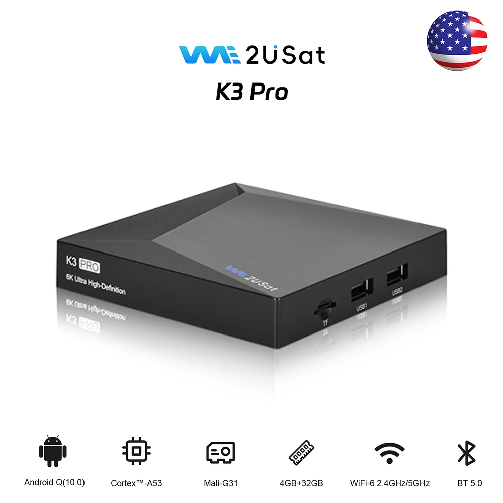 

K3 Pro TV Box 6K HDR Android Q (10.0) H.264/H.265 10bit Build in WiFi-6 2.4GHz/5GHz+BT 5.0 4+32GB Comparison with Vseebox V5pro