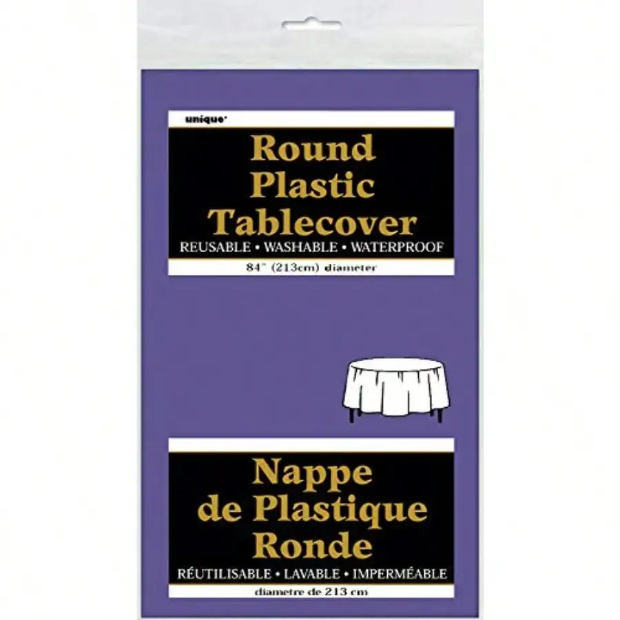 Elegant Deep Purple Solid Round Plastic Table Cover 84 Inches Premium Waterproof Tablecloth Perfect For Parties Events 1 Pack