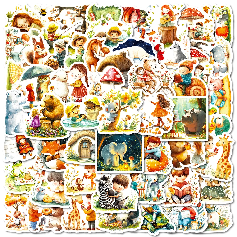

10/30/56pcs Vintage Cartoon Fairy Tale Forest Stickers Cute Animal Graffiti Decals Guitar Luggage Phone Classic Kids Toy Sticker