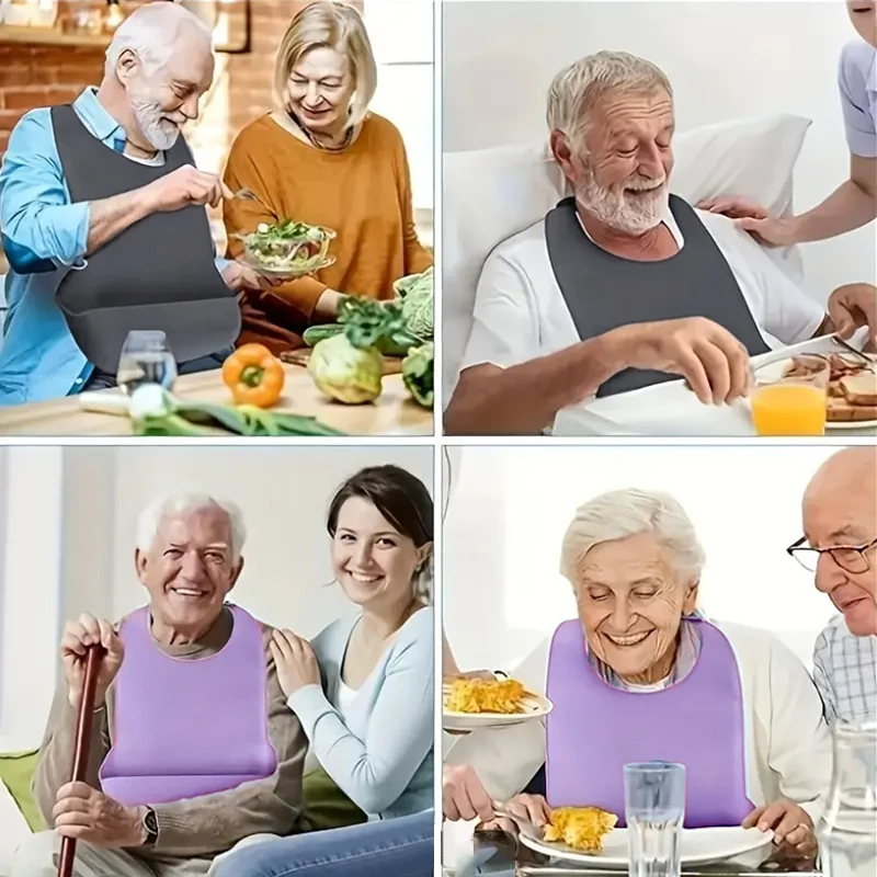 Bavoirs d'alimentation réglables et imperméables en Silicone pour adultes, 1/4 pièces, avec capteur de miettes, protecteurs de vêtements pour femmes et hommes âgés