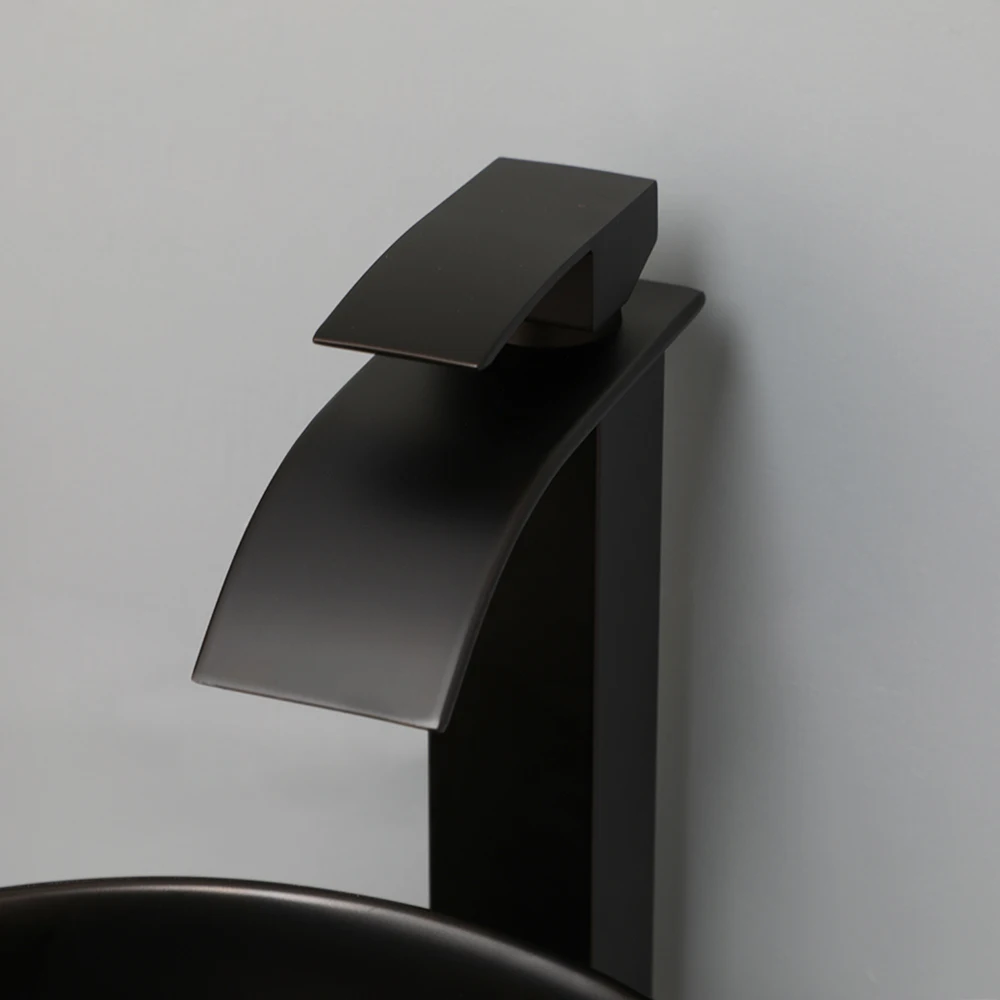 Imagem -04 - Kemaidi-matte Black Banheiro Pia de Lavagem de Cerâmica Torneira Mixer Tap Grupo Acima do Contador Pia do Banheiro Redonda Deck Montado