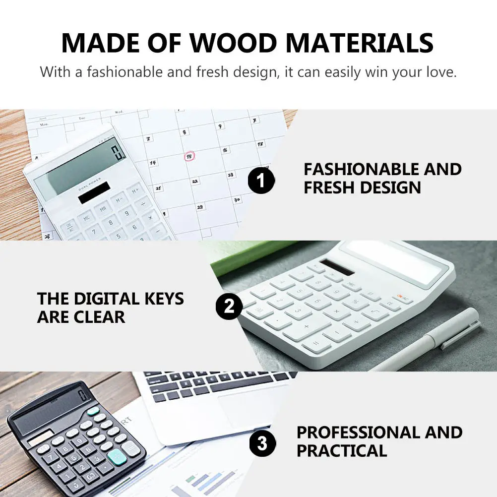 Solar Calculator Wood Material Eco Friendly Simple Design Office Home School Use Portable Calculation Aids