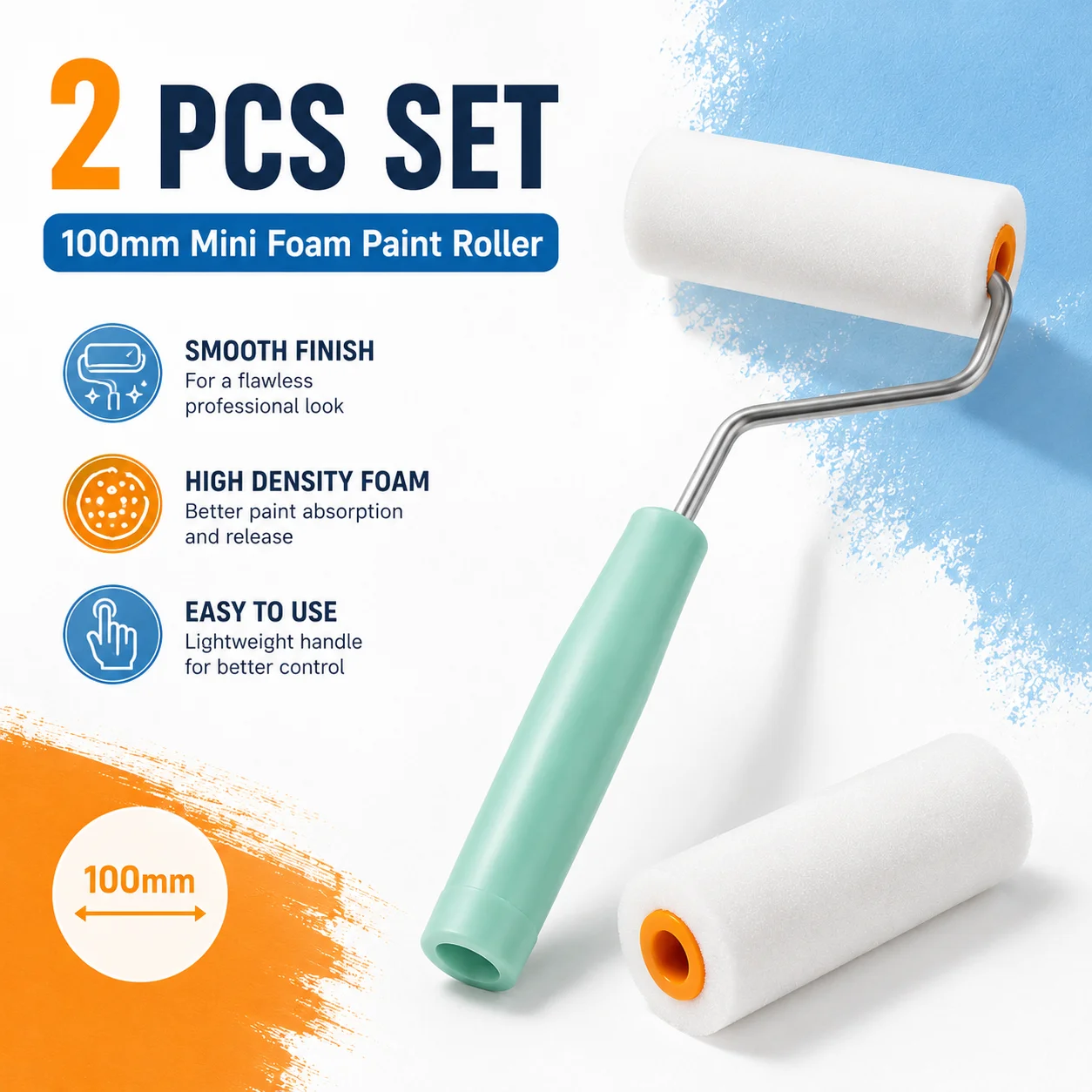 

2PCS 100mm Durable Foam Paint Roller Sleeves, Mini White Sponge Rollers for Art Painting Decorating Cleaning DIY Tools