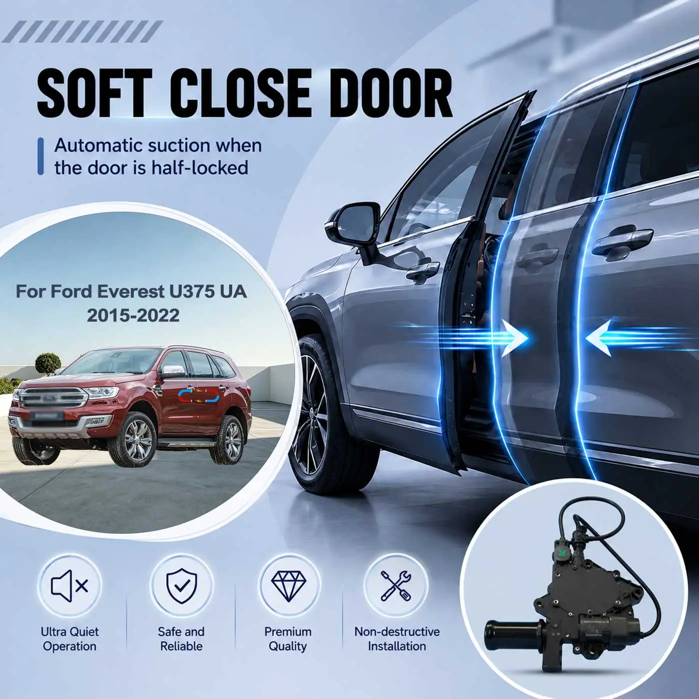 For Ford Everest U375 UA 2015-2022 Electric Soft Close Door Auto Pull-In Suction Lock Intelligent Silent Closer Kit