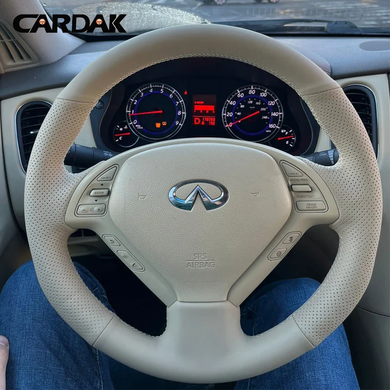 Full Black Leather Steering Wheel Cover for Infiniti G25 G35 G37 X30 EX35 EX37 Q40 Q60 QX50 2008-2018