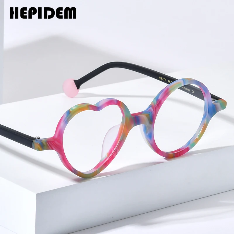HEPIDEM Multi Acetate Eyeglass Frame Women Brand Designer Round Heart Glasses Men Japanese Handmade Spectacles Thin Eyewear 9377