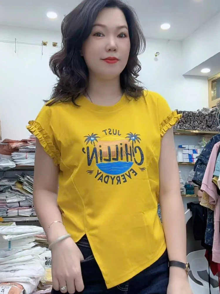 Ele Ba-Tied ort-Sve T-Shirt aus reiner Baumwolle für Damen, faionable, Sommer, neue kleine Größe, Fleisch, verdeckt, dünnes Oberteil