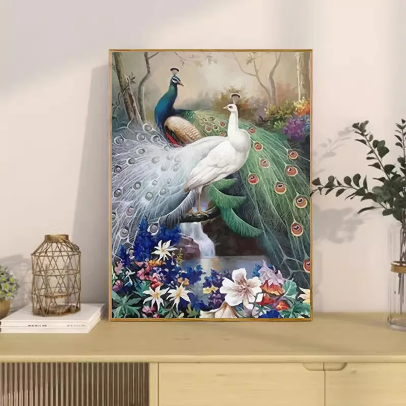 Peinture Par Numéros Adulte – Paon Magnifique – Kit DIY 40x50 Cm – Sans Cadre – Idéal Cadeau Et Décoration Maison